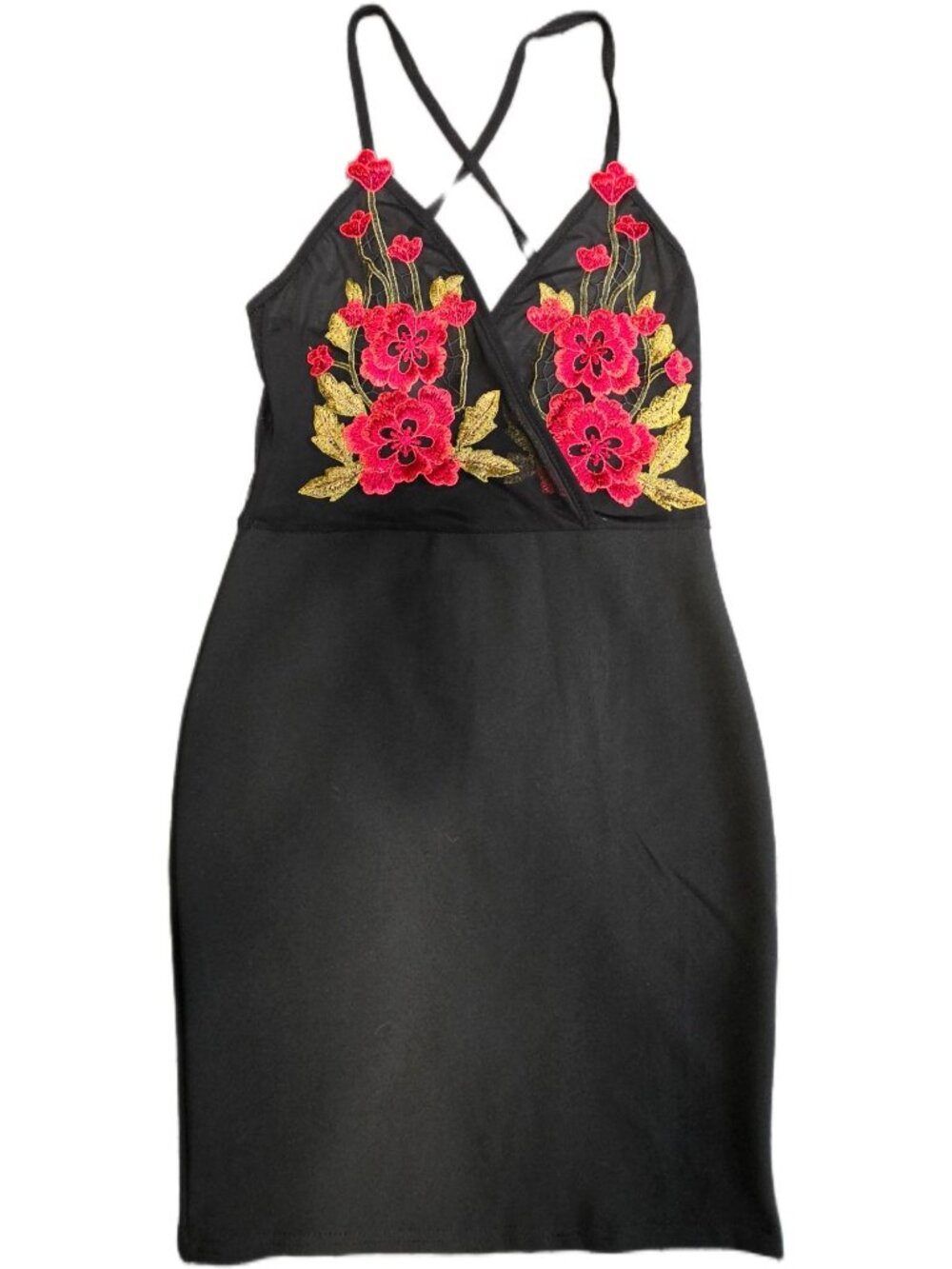 Missguided Black Plunging Mesh Floral Embroidered Bodycon Mini Dress 4